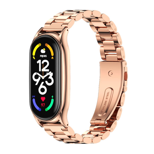 For Xiaomi Mi Band 7 / 7 NFC MIJOBS Three-Bead Metal Plus Stainless Steel Watch Band(Rose Gold) - Watch Bands by MIJOBS | Online Shopping UK | buy2fix