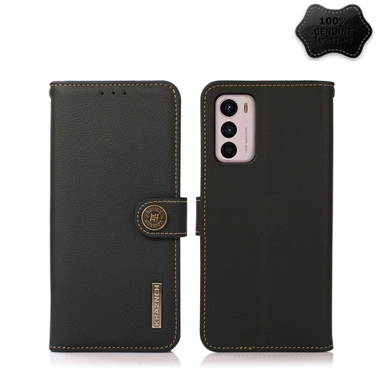 For Motorola Moto G42 KHAZNEH Custer Genuine Leather RFID Phone Case(Black) - Motorola Cases by buy2fix | Online Shopping UK | buy2fix