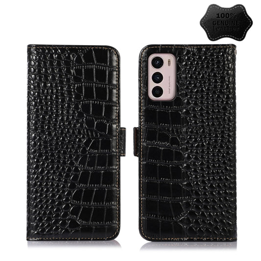 For Motorola Moto G42 Crocodile Top Layer Cowhide Leather Phone Case(Black) - Motorola Cases by buy2fix | Online Shopping UK | buy2fix