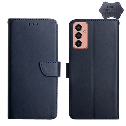 For Samsung Galaxy M13 Genuine Leather Fingerprint-proof Flip Phone Case(Blue) - Galaxy Phone Cases by buy2fix | Online Shopping UK | buy2fix