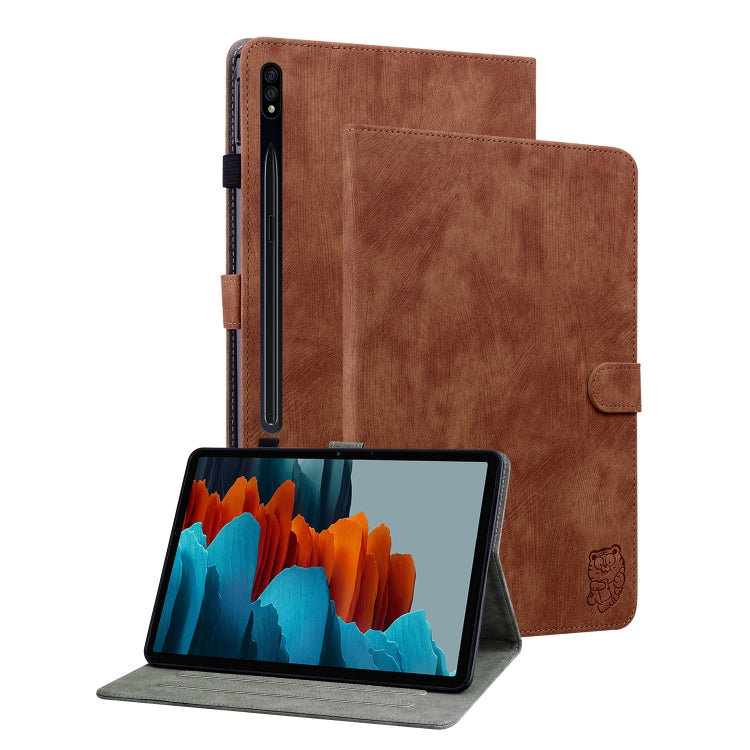 For Samsung Galaxy Tab S9 Tiger Pattern Flip Leather Tablet Case(Brown) - Galaxy Tab S9 Cases by buy2fix | Online Shopping UK | buy2fix