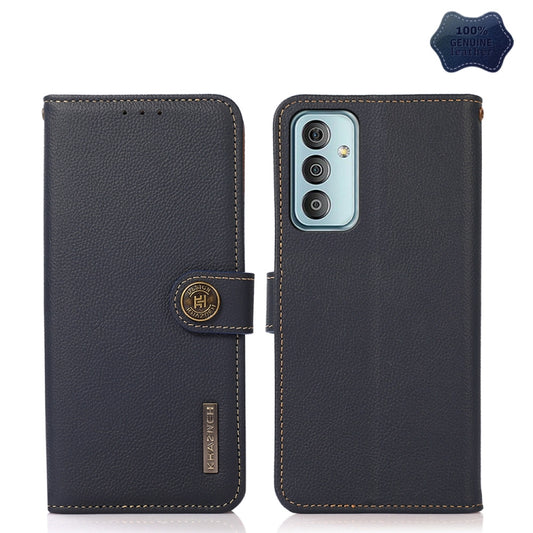 For Samsung Galaxy M13 4G KHAZNEH Custer Genuine Leather RFID Phone Case(Blue) - Galaxy Phone Cases by buy2fix | Online Shopping UK | buy2fix