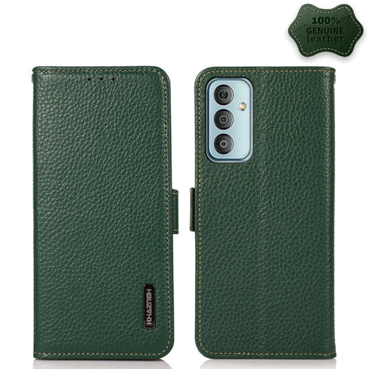 For Samsung Galaxy M13 4G KHAZNEH Side-Magnetic Litchi Genuine Leather RFID Phone Case(Green) - Galaxy Phone Cases by buy2fix | Online Shopping UK | buy2fix