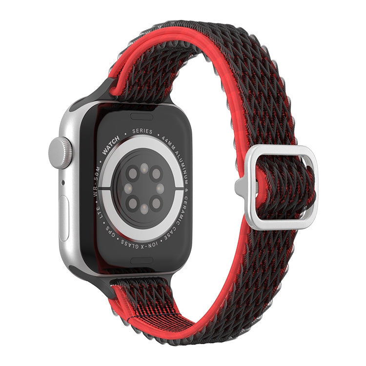 Wave Small Waist Nylon Watch Band For Apple Watch Ultra 49mm&Watch Ultra 2 49mm / Series 9&8&7 45mm / SE 3&SE 2&6&SE&5&4 44mm / 3&2&1 42mm(Black Red) - Watch Bands by buy2fix | Online Shopping UK | buy2fix