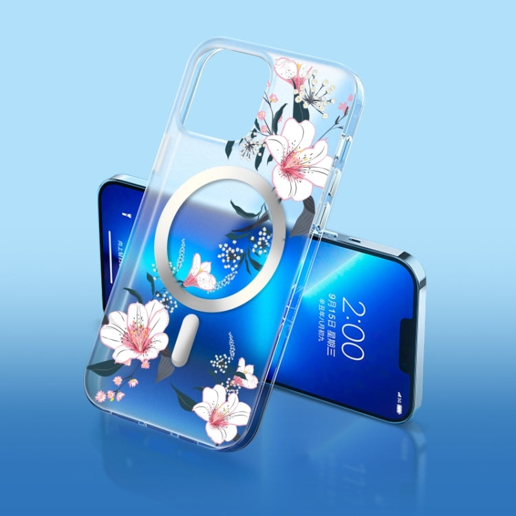 For iPhone 14 Flower Frosted MagSafe Phone Case (Lily) - iPhone 14 Cases by buy2fix | Online Shopping UK | buy2fix