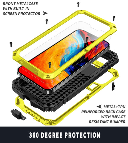 For iPhone 14 R-JUST Shockproof Waterproof Dust-proof Case with Holder (Yellow) - iPhone 14 Cases by R-JUST | Online Shopping UK | buy2fix