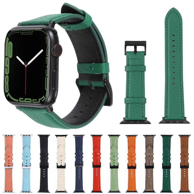 Litchi Texture Leather Watch Band For Apple Watch Ultra 49mm&Watch Ultra 2 49mm / Series 9&8&7 45mm / SE 3&SE 2&6&SE&5&4 44mm / 3&2&1 42mm(Black) - Watch Bands by buy2fix | Online Shopping UK | buy2fix