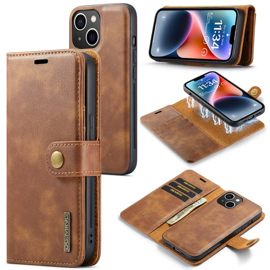 For iPhone 14 Plus DG.MING Crazy Horse Texture Detachable Magnetic Leather Case(Brown) - iPhone 14 Plus Cases by DG.MING | Online Shopping UK | buy2fix