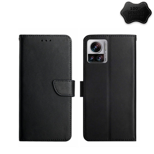 For Motorola Edge 30 Ultra/Moto X30 Pro Genuine Leather Fingerprint-proof Flip Phone Case(Black) - Motorola Cases by buy2fix | Online Shopping UK | buy2fix