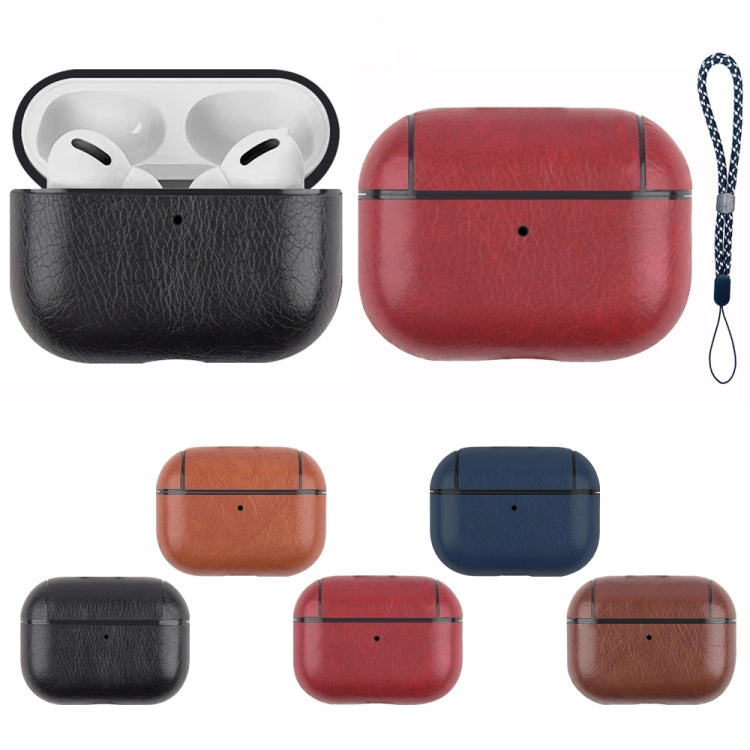 For AirPods Pro 2 Wireless Earphone Leather Shockproof Protective Case with Lanyard(Black) - For AirPods Pro 2 by buy2fix | Online Shopping UK | buy2fix