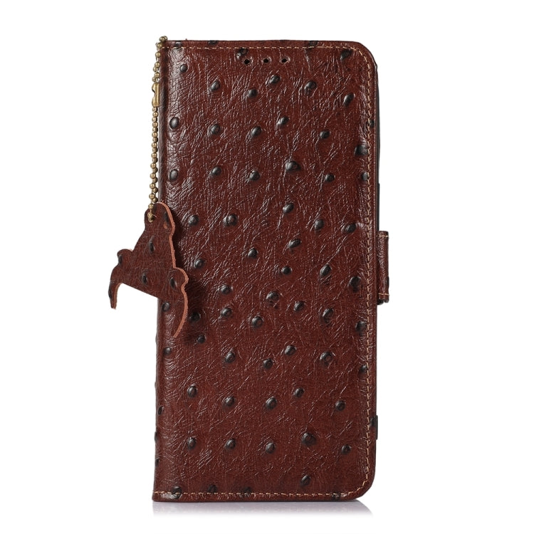 For iPhone SE 2024 Ostrich Pattern Genuine Leather RFID Phone Case(Coffee) - More iPhone Cases by buy2fix | Online Shopping UK | buy2fix