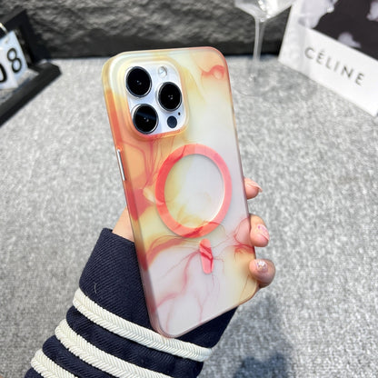 For iPhone 14 Pro MagSafe Magnetic Watercolor TPU Phone Case(Orange White) - iPhone 14 Pro Cases by buy2fix | Online Shopping UK | buy2fix