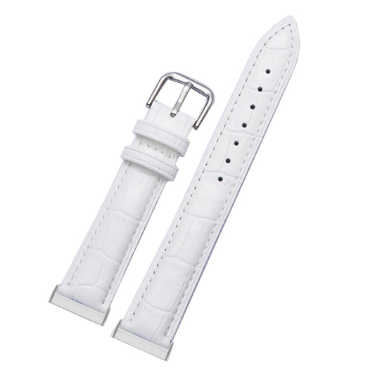 For Fitbit Versa 4 / Sense 2 Universal Crocodile Texture Genuine Leather Watch Band(White) - Watch Bands by buy2fix | Online Shopping UK | buy2fix
