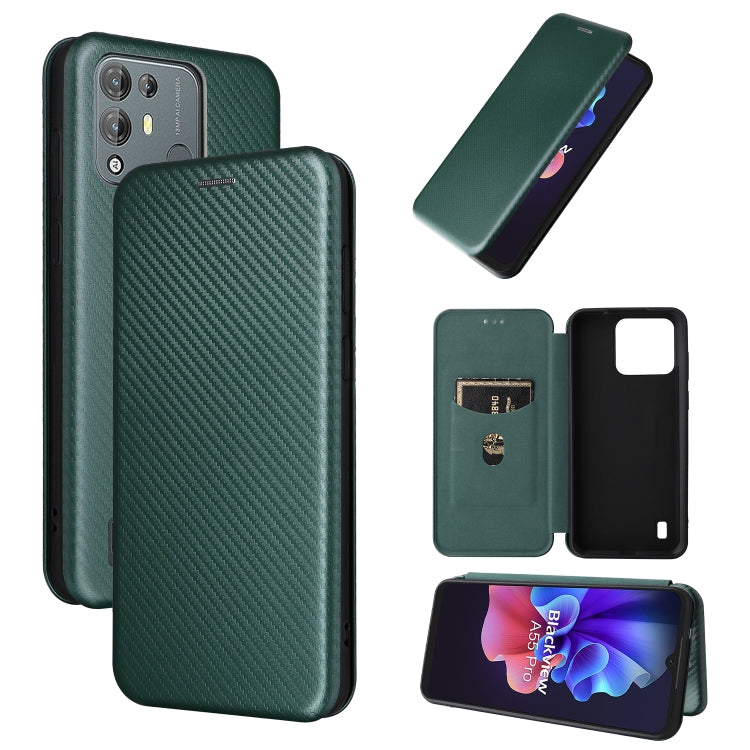 For Blackview A55 Pro Carbon Fiber Texture Horizontal Flip PU Phone Case(Green) - More Brand by buy2fix | Online Shopping UK | buy2fix