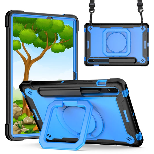 For Samsung Galaxy Tab S7 / S8 Silicone + PC Bracelet Holder Tablet Case(Black + Blue) - Galaxy Tab S8 Cases by buy2fix | Online Shopping UK | buy2fix