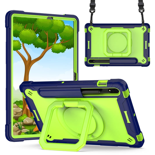 For Samsung Galaxy Tab S7 / S8 Silicone + PC Bracelet Holder Tablet Case(Navy Blue + Yellow Green) - Galaxy Tab S8 Cases by buy2fix | Online Shopping UK | buy2fix