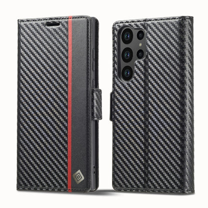 For Samsung Galaxy S23 Ultra 5G LC.IMEEKE Carbon Fiber PU + TPU Horizontal Flip Leather Phone Case(Vertical Black) - Galaxy S23 Ultra 5G Cases by LC.IMEEKE | Online Shopping UK | buy2fix