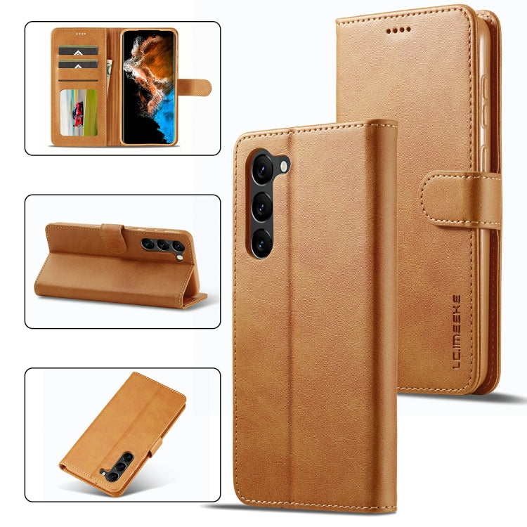 For Samsung Galaxy S23+ 5G LC.IMEEKE Calf Texture Horizontal Flip Leather Phone Case(Brown) - Galaxy S23+ 5G Cases by LC.IMEEKE | Online Shopping UK | buy2fix