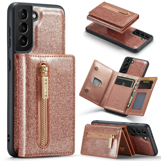 For Samsung Galaxy S21 5G DG.MING M3 Series Glitter Powder Card Bag Leather Case(Rose Gold) - Galaxy Phone Cases by DG.MING | Online Shopping UK | buy2fix