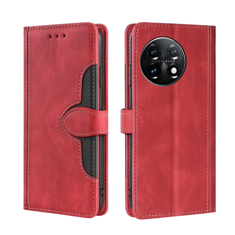 For OnePlus 11 Skin Feel Magnetic Buckle Leather Phone Case(Red) - OnePlus Cases by buy2fix | Online Shopping UK | buy2fix