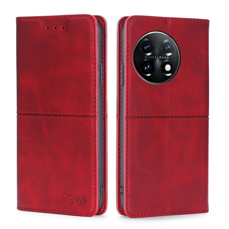 For OnePlus 11 Cow Texture Magnetic Horizontal Flip Leather Phone Case(Red) - OnePlus Cases by buy2fix | Online Shopping UK | buy2fix