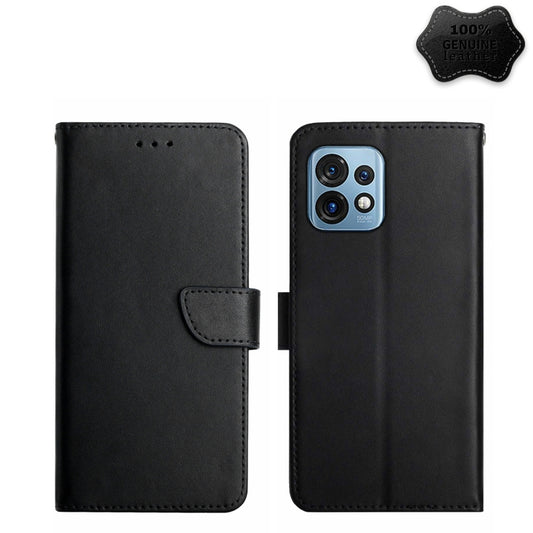 For Motorola Edge+ 2023 Genuine Leather Fingerprint-proof Flip Phone Case(Black) - Motorola Cases by buy2fix | Online Shopping UK | buy2fix