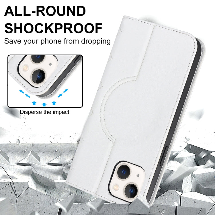 For iPhone 14 Rhombic MagSafe RFID Anti-Theft Wallet Leather Phone Case(White) - iPhone 14 Cases by buy2fix | Online Shopping UK | buy2fix