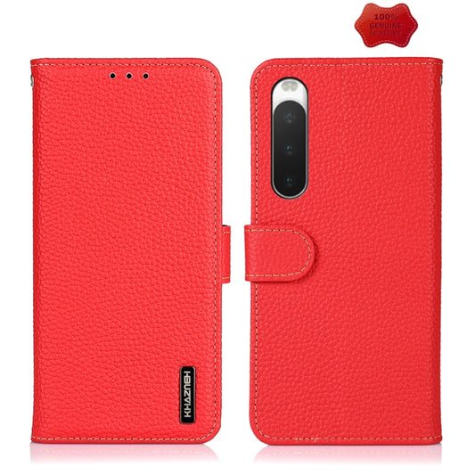 For Sony Xperia 10 IV KHAZNEH Litchi Genuine Leather Phone Case(Red) - Sony Cases by buy2fix | Online Shopping UK | buy2fix