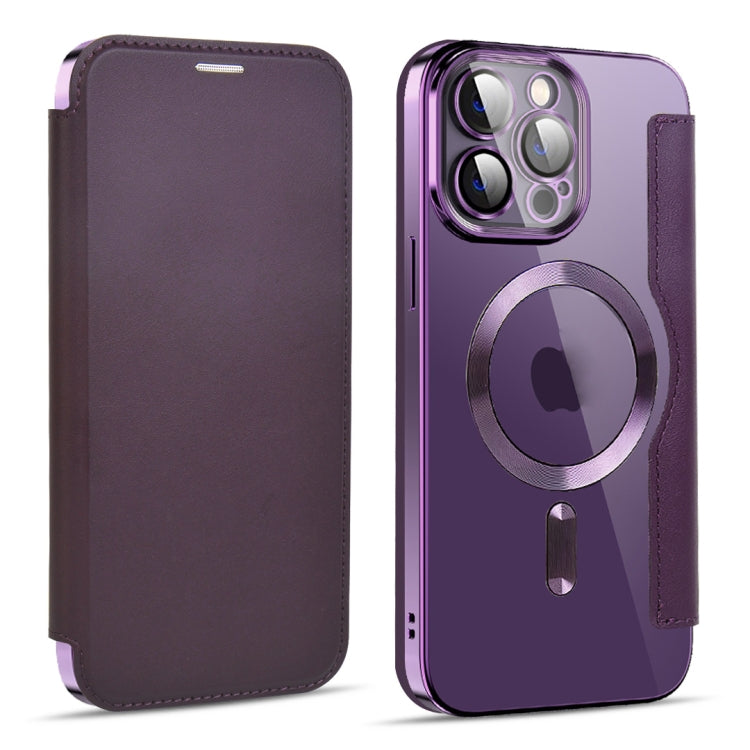 For iPhone 12 Pro MagSafe Magnetic RFID Anti-theft Leather Phone Case(Dark Purple) - iPhone 12 / 12 Pro Cases by buy2fix | Online Shopping UK | buy2fix