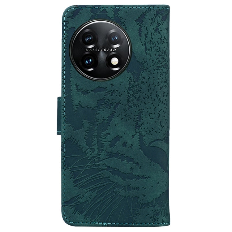 For OnePlus 11 Tiger Embossing Pattern Leather Phone Case(Green) - OnePlus Cases by buy2fix | Online Shopping UK | buy2fix