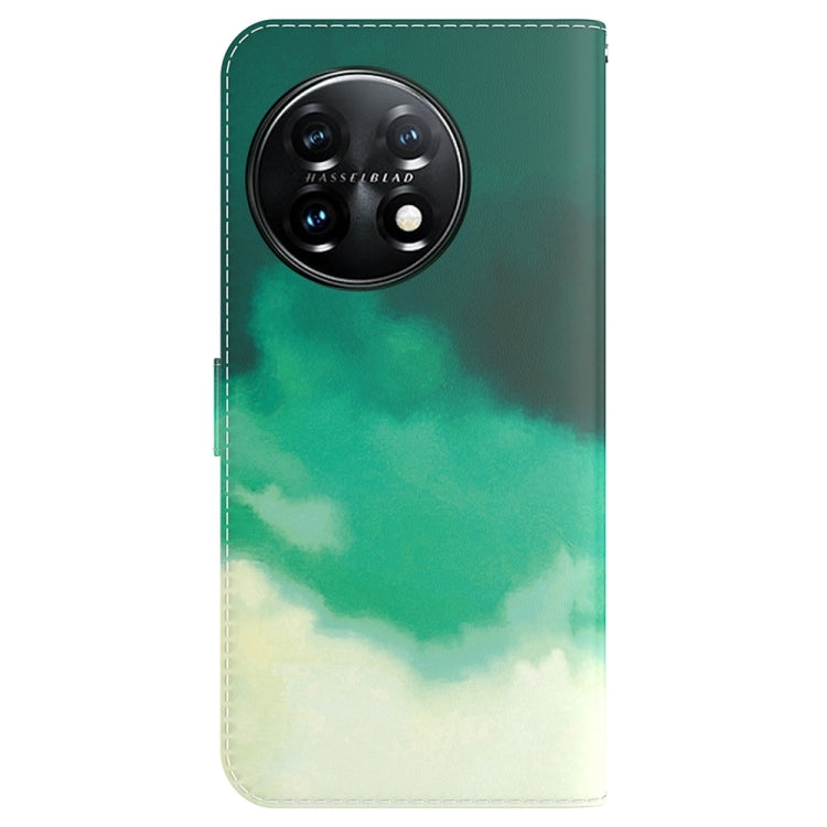 For OnePlus 11 Watercolor Pattern Flip Leather Phone Case(Cyan Green) - OnePlus Cases by buy2fix | Online Shopping UK | buy2fix