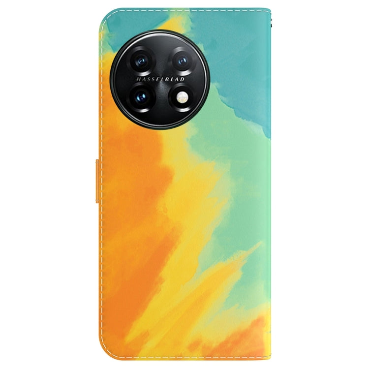 For OnePlus 11 Watercolor Pattern Flip Leather Phone Case(Autumn Leaf) - OnePlus Cases by buy2fix | Online Shopping UK | buy2fix