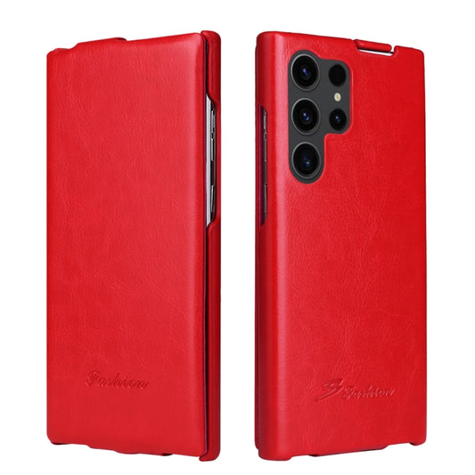 For Samsung Galaxy S23 Ultra 5G Fierre Shann 64 Texture Vertical Flip PU Leather Phone Case(Red) - Galaxy S23 Ultra 5G Cases by FIERRE SHANN | Online Shopping UK | buy2fix