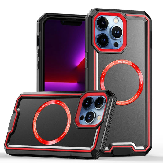 For iPhone 14 Pro Max Armour Two-color MagSafe Magnetic TPU + PC Phone Case(Black + Red) - iPhone 14 Pro Max Cases by buy2fix | Online Shopping UK | buy2fix