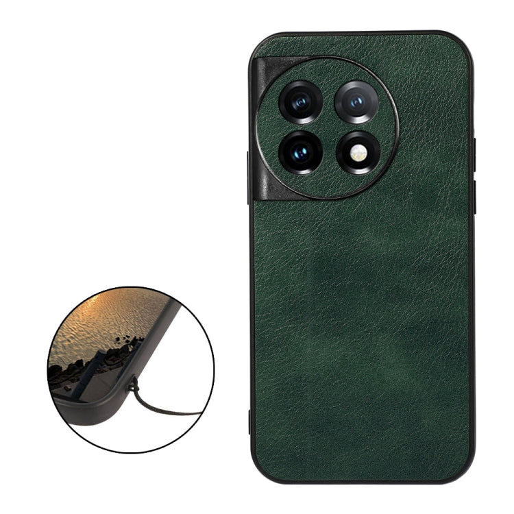 For OnePlus 11 5G Accurate Hole Two-color Litchi Texture PU Phone Case(Green) - OnePlus Cases by buy2fix | Online Shopping UK | buy2fix