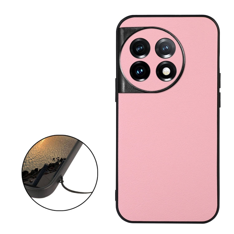 For OnePlus 11 5G Accurate Hole Two-color Litchi Texture PU Phone Case(Pink) - OnePlus Cases by buy2fix | Online Shopping UK | buy2fix