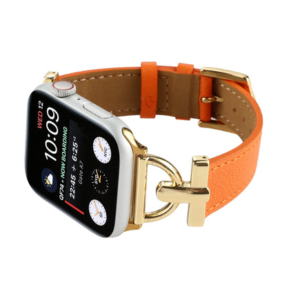 For Apple Watch Series 9&8&7 41mm / SE 3&SE 2&6&SE&5&4 40mm / 3&2&1 38mm D-Buckle Plain Genuine Leather Watch Band(Orange) - Watch Bands by buy2fix | Online Shopping UK | buy2fix