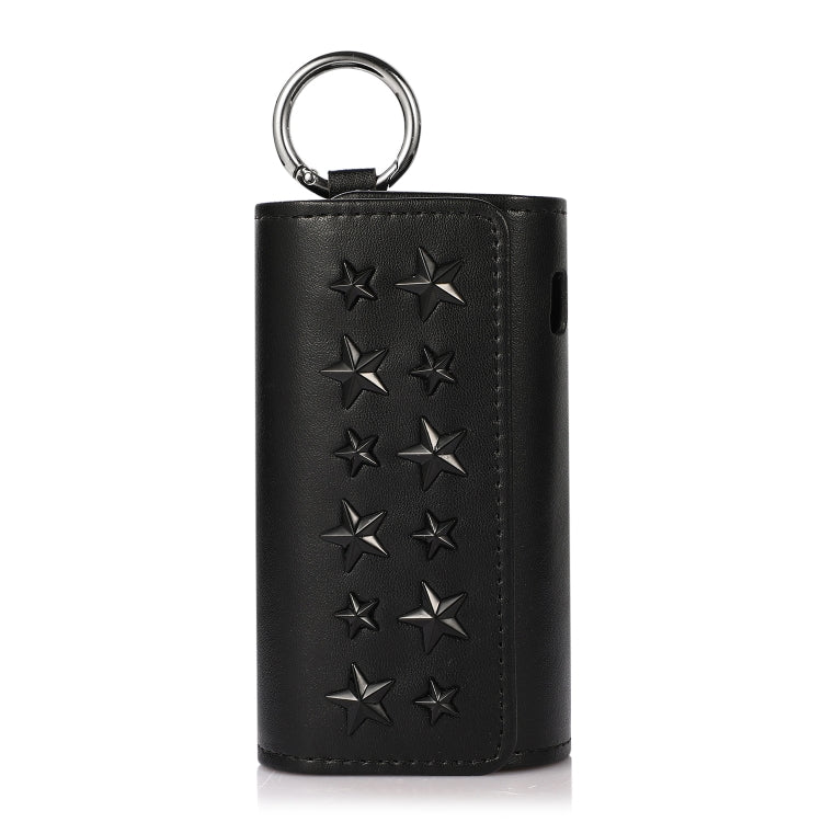 For IQOS ILUMA Pentagram Rivet Leather Texture Flip Electronic Cigarette Storage Bag with Hook(Leather Black + Black Pentagon) - E Cigarette Accessories by buy2fix | Online Shopping UK | buy2fix