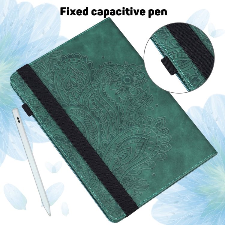 For Samsung Galaxy Tab S9 / S9 FE Peacock Embossed Pattern Leather Tablet Case(Green) - Galaxy Tab S9 Cases by buy2fix | Online Shopping UK | buy2fix