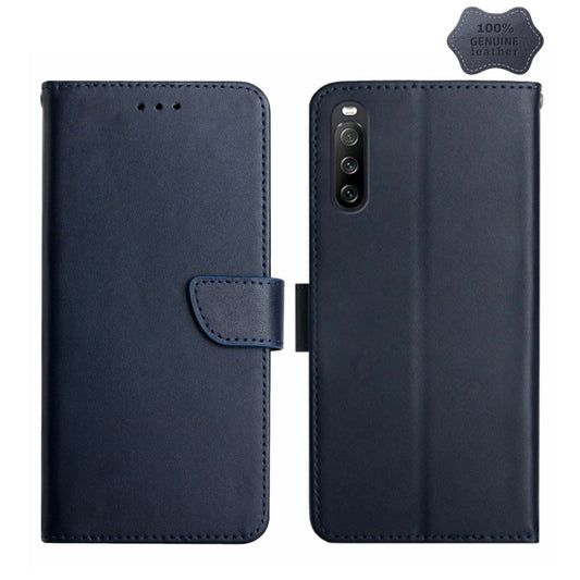 For Sony Xperia 10 V Genuine Leather Fingerprint-proof Horizontal Flip Phone Case(Blue) - Sony Cases by buy2fix | Online Shopping UK | buy2fix