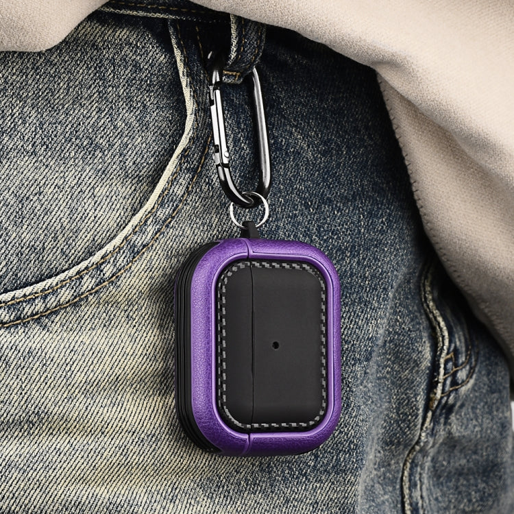 For AirPods 3 Leather Texture Earphone Protective Case(Black Purple) - For AirPods 3 by buy2fix | Online Shopping UK | buy2fix