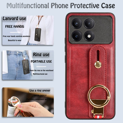 For Xiaomi Redmi K70/K70 Pro Wristband Leather Back Phone Case(Red) - K70 Pro Cases by buy2fix | Online Shopping UK | buy2fix