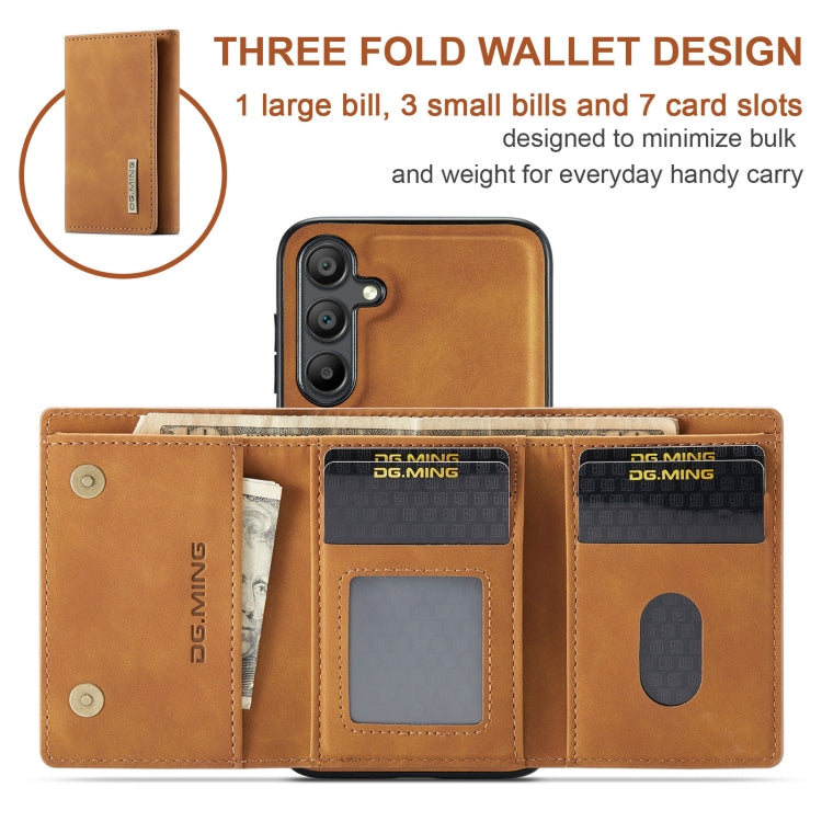 For Samsung Galaxy A15 5G / A15 4G DG.MING M1 Series 3-Fold Multi Card Wallet + Magnetic Phone Case(Brown) - Galaxy Phone Cases by DG.MING | Online Shopping UK | buy2fix