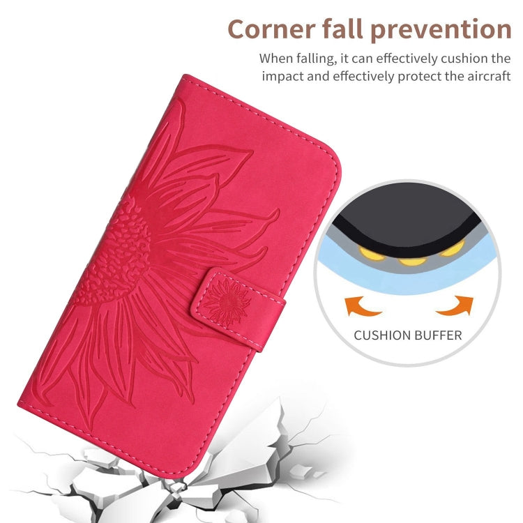 For Xiaomi Redmi 13C 5G Skin Feel Sun Flower Embossed Flip Leather Phone Case with Lanyard(Rose Red) - 13C Cases by buy2fix | Online Shopping UK | buy2fix