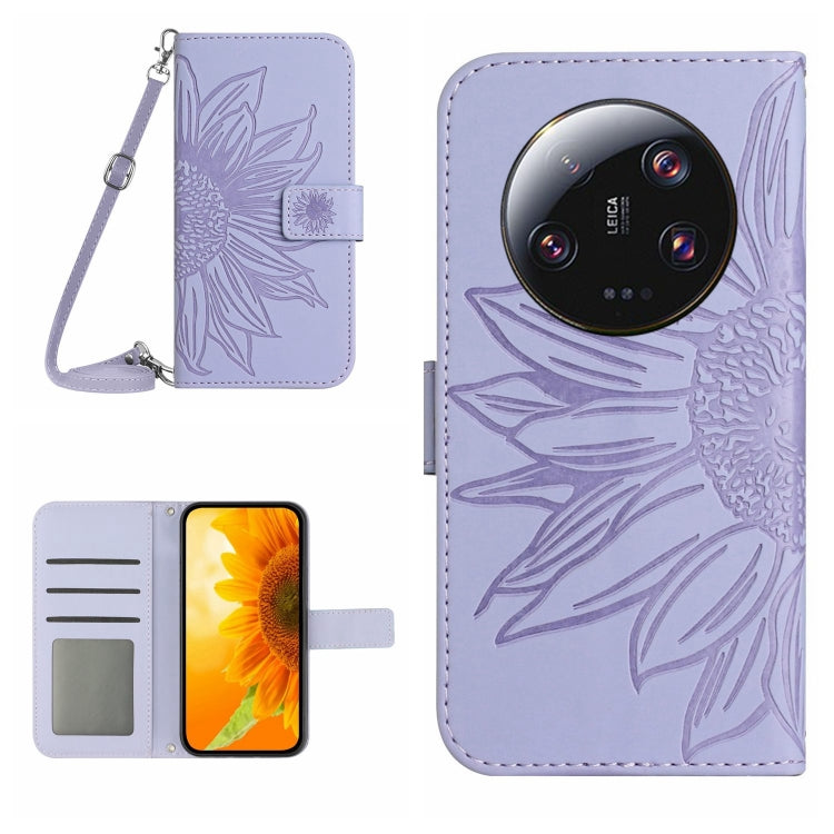 For Xiaomi 14 Ultra Skin Feel Sun Flower Embossed Flip Leather Phone Case with Lanyard(Purple) - 14 Ultra Cases by buy2fix | Online Shopping UK | buy2fix