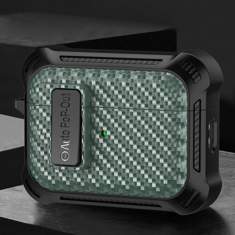 For AirPods Pro Alpha Carbon Fiber Wireless Bluetooth Earphone Protective Case(Green) - For AirPods Pro by buy2fix | Online Shopping UK | buy2fix