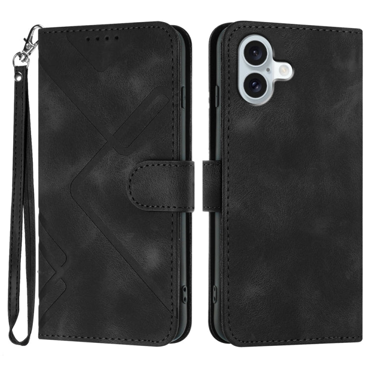 For iPhone 16 Plus Line Pattern Skin Feel Leather Phone Case(Black) - iPhone 16 Plus Cases by buy2fix | Online Shopping UK | buy2fix