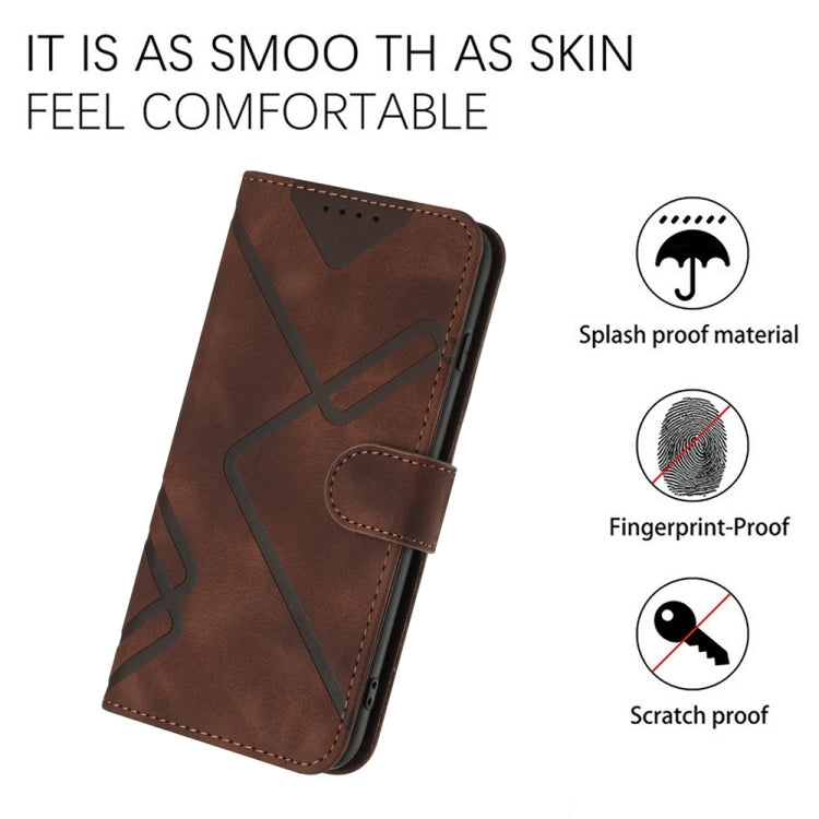 For iPhone 16 Plus Line Pattern Skin Feel Leather Phone Case(Coffee) - iPhone 16 Plus Cases by buy2fix | Online Shopping UK | buy2fix