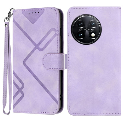 For OnePlus 11 Line Pattern Skin Feel Leather Phone Case(Light Purple) - OnePlus Cases by buy2fix | Online Shopping UK | buy2fix