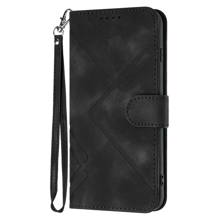 For OnePlus 12 Line Pattern Skin Feel Leather Phone Case(Black) - OnePlus Cases by buy2fix | Online Shopping UK | buy2fix